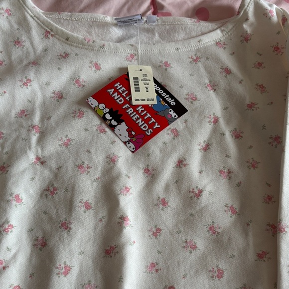 Hello Kitty Tops - Hello Kitty Cream and Pink Floral Shirt